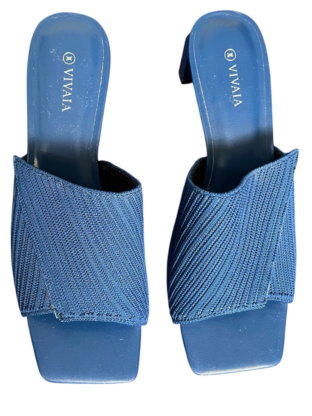 Vivaia Square Toe Block Heel Sandals Kitten Heel Mules Slides 39 Denim Blue US 8 - Picture 4 of 15